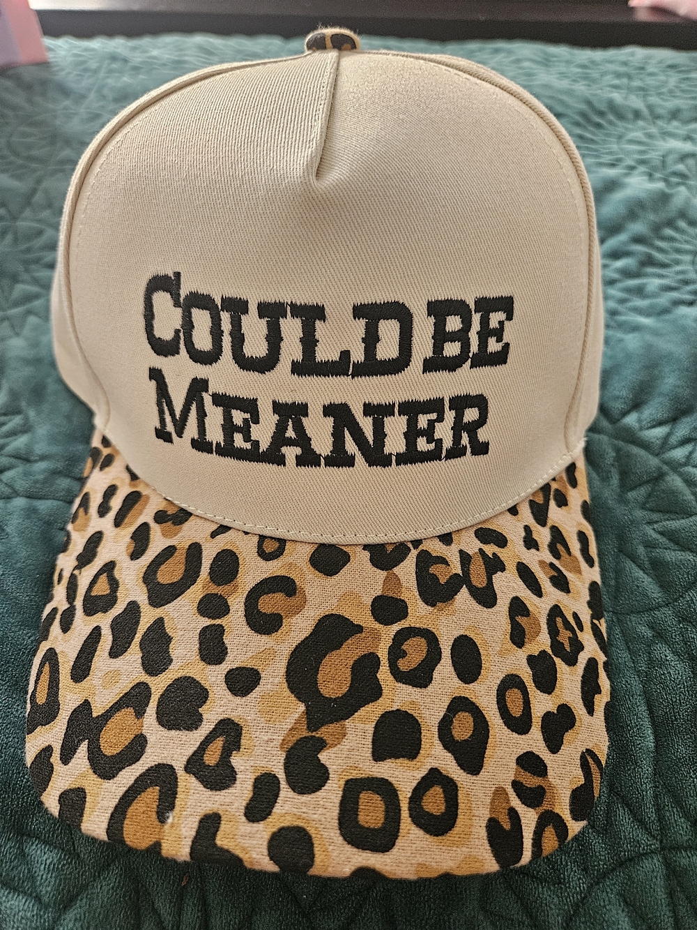 Could Be Meaner Beige & Leopard Print Trucker Cap